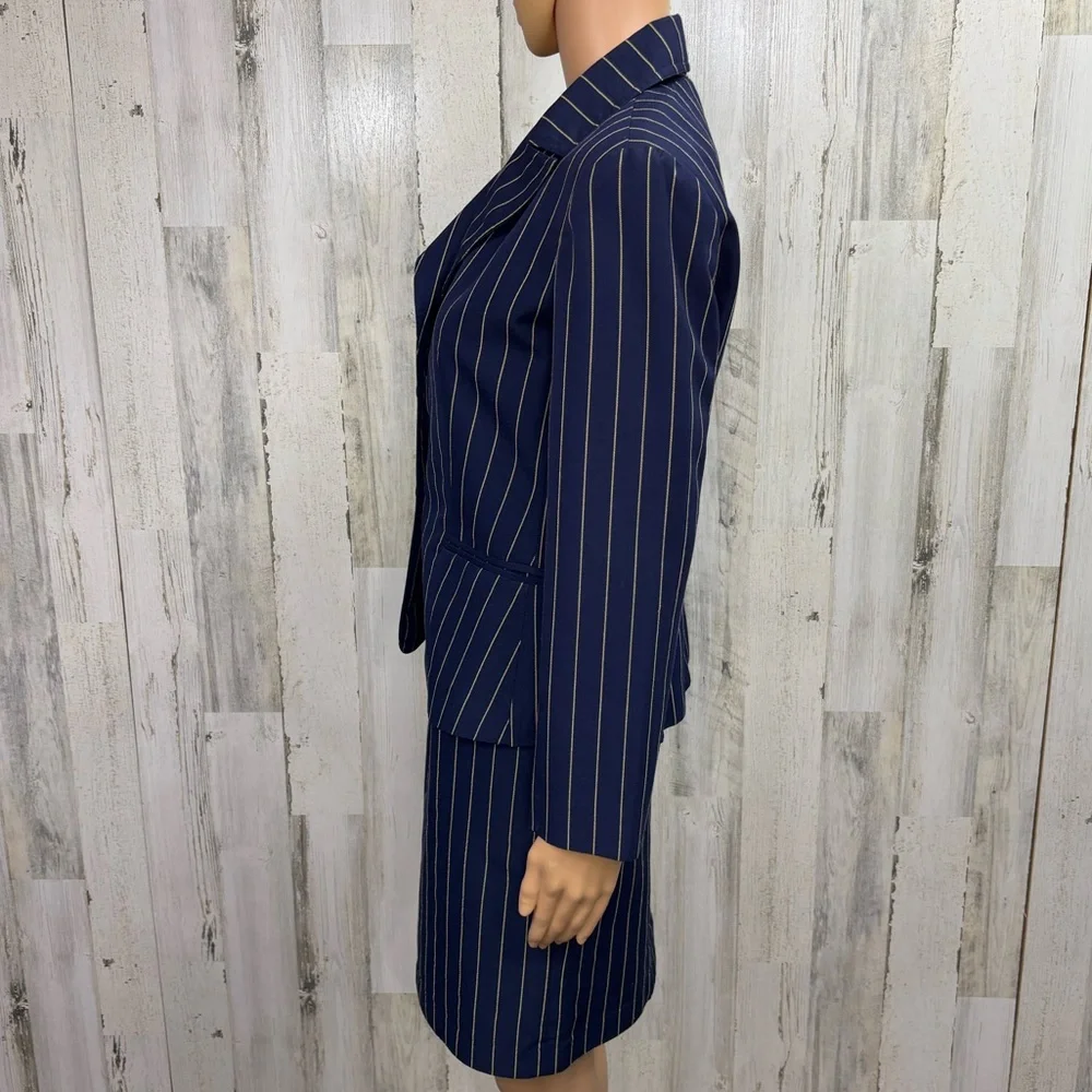 Metrostyle Vintage 90’s Dark Blue‎ Pinstriped Blazer and Skirt Ensemble Suit